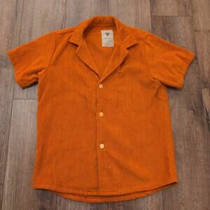 OAS Men's Medium Button Up Shirt Orange 100% Soft Terry Cotton Burnt Orange